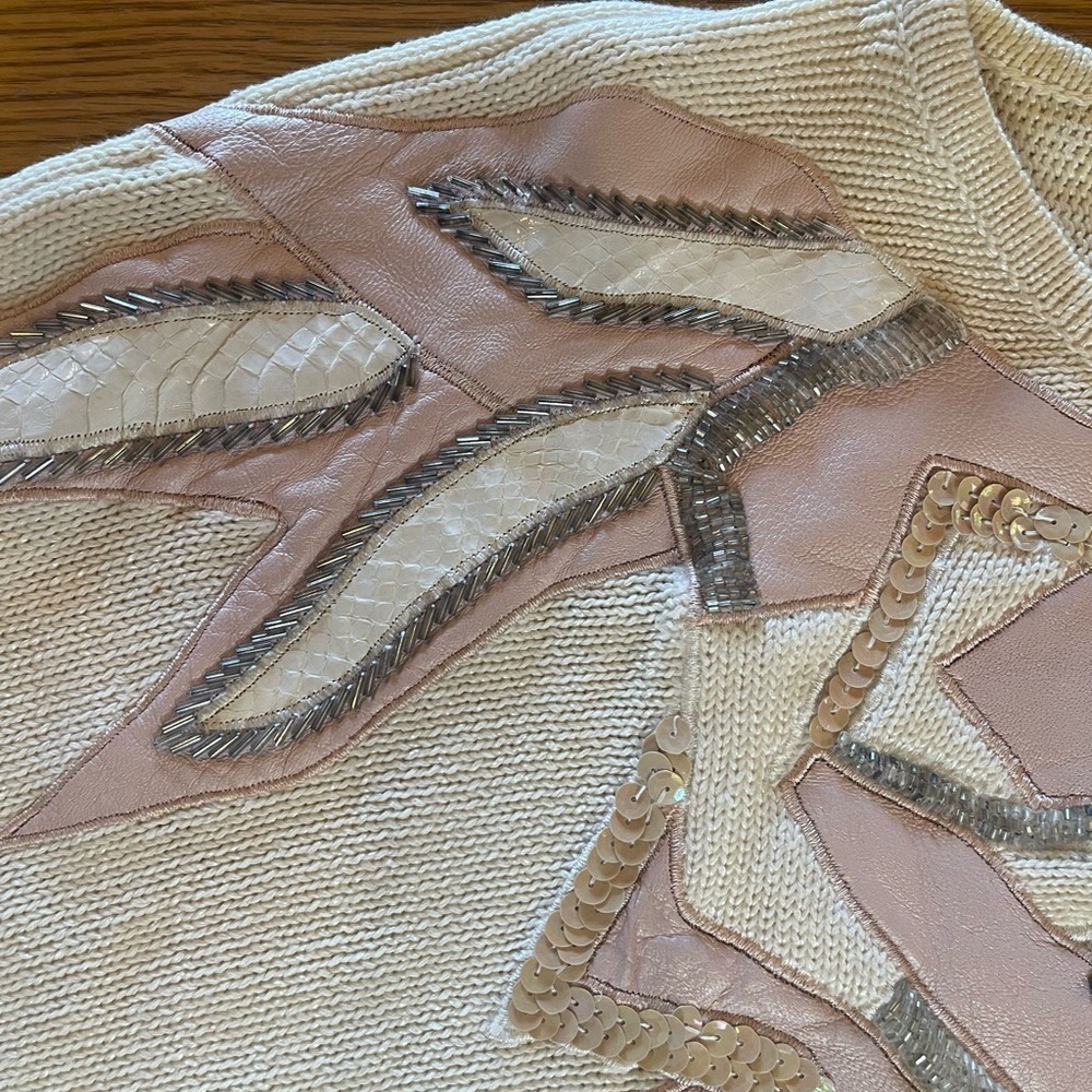 Vintage Boho-Lux Embellished Leather details Crew Neck Sweater - Picture 13 of 14